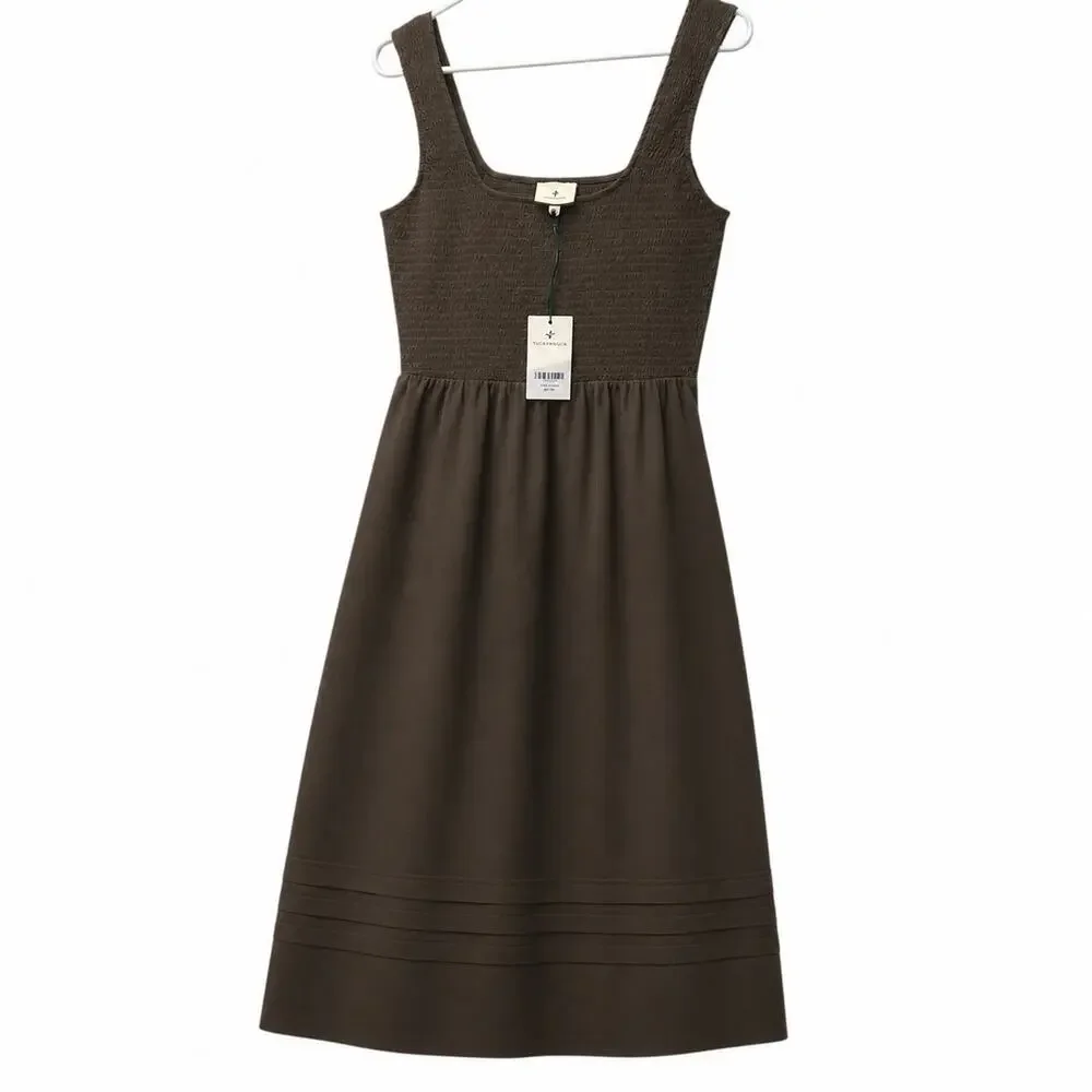 Tuckernuck Olive Tiernan Ruched Bodice Sun dress pockets midi medium NWT - Picture 2 of 10